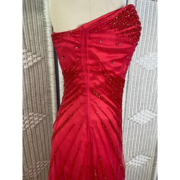 Caché Raspberry Pink Strapless Dress Rhinestone Gown Formal Prom M - Picture 13 of 14
